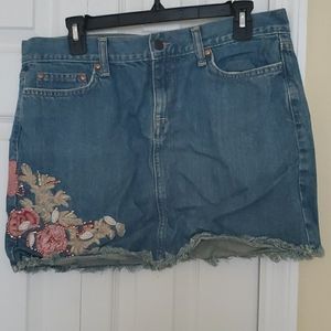 Old Navy Blue Jean Skirt With Floral